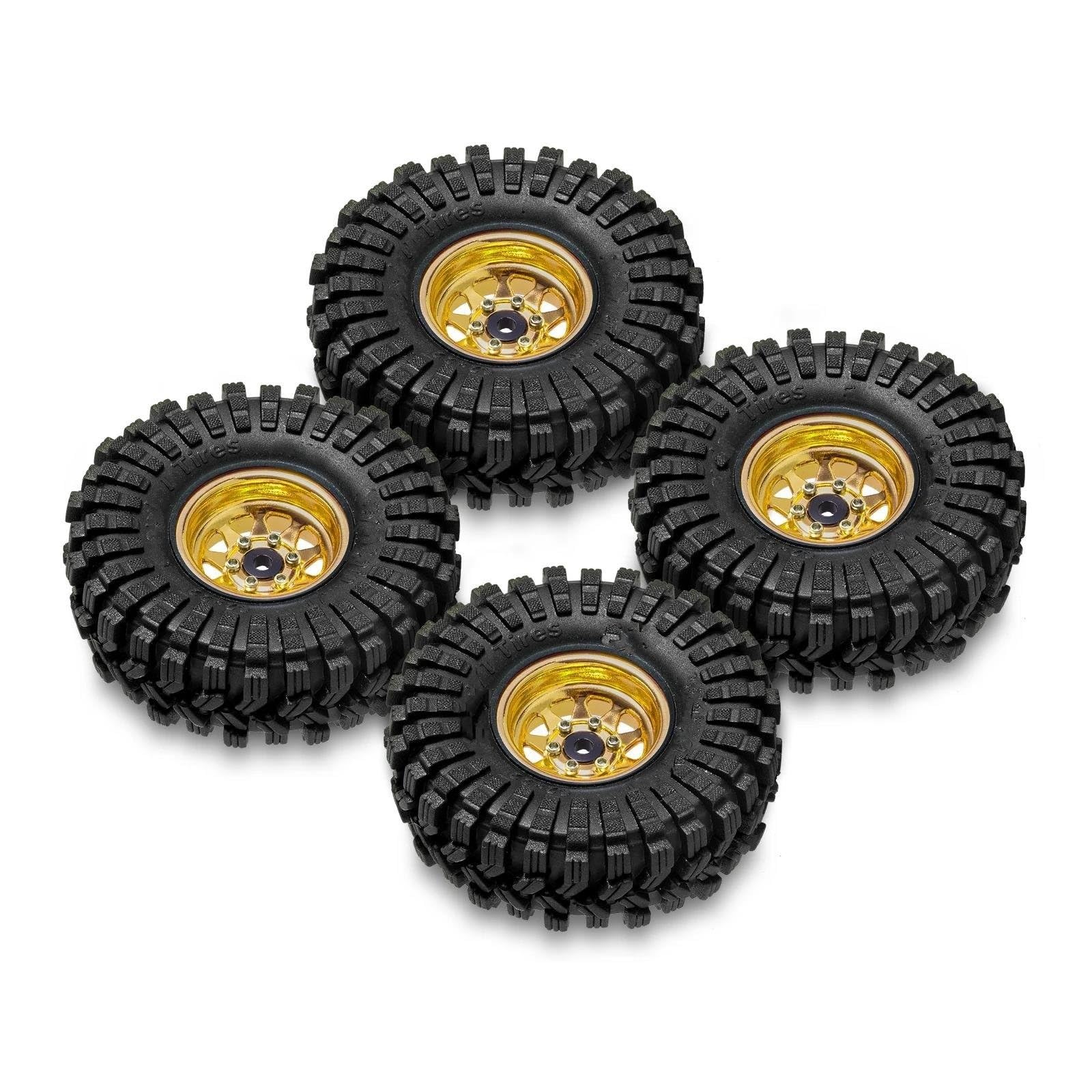Neumáticos RC para Axial para SCX24 FMS FCX24 TRX4M 1/18 1/24 RC Crawler Car -3,78 Mm Offset 1,0 "Beadlock Llantas Juego De Neumáticos Neumático Goma(Yellow)
