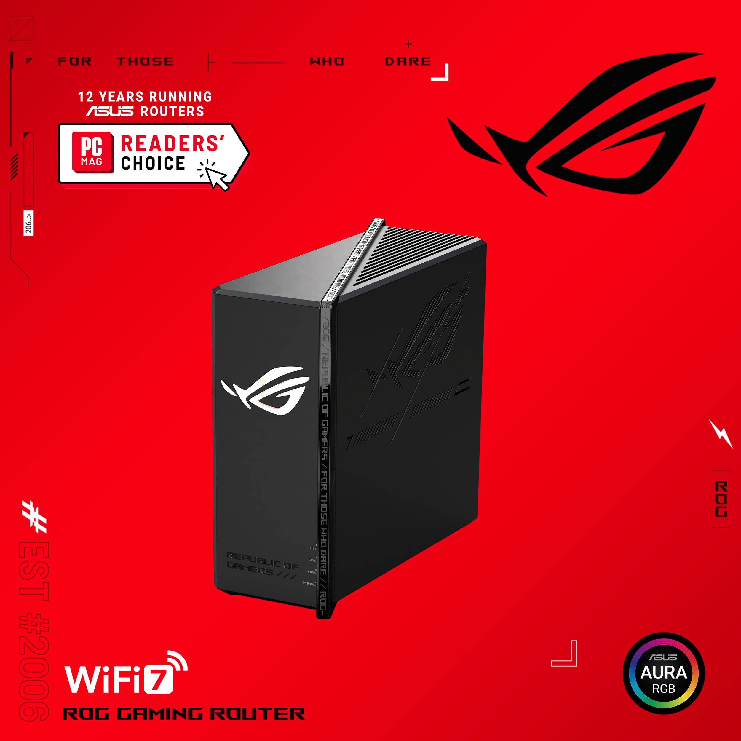 ASUS GS-BE18000 - Routeur Gaming Wi-FI 7 - Tri-Bande - 18 000 Mbs, 8 Ports 2,5G, Couverture de 300m2, processeur quadricoeur 2,0 GHz, Accélération Gaming, SSID Smart Home Master, Compatible AiMesh