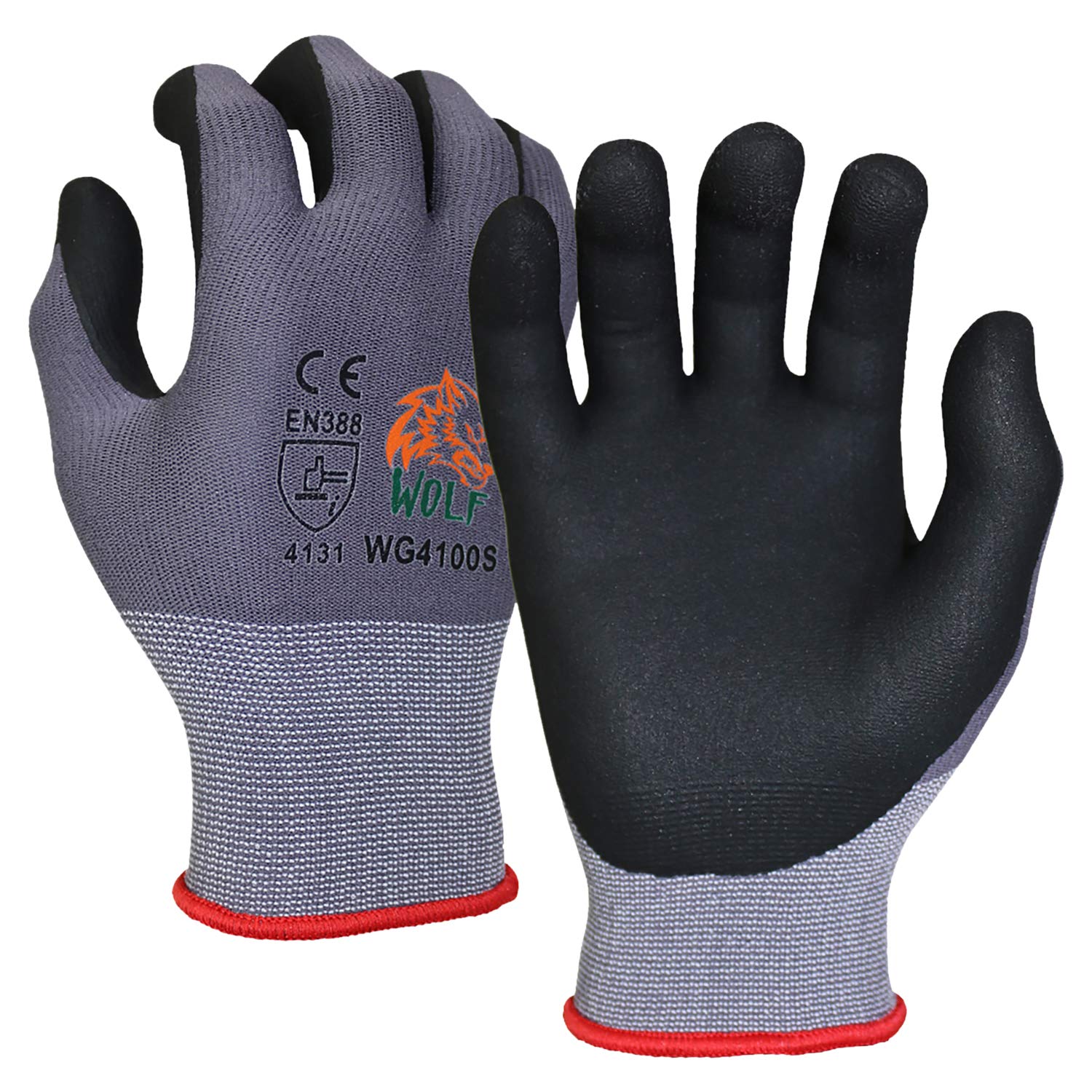 WOLF Ultra-Thin Nitrile Foam Palm Coated Glove with Tacky Dot Grip, Multi Purpose
