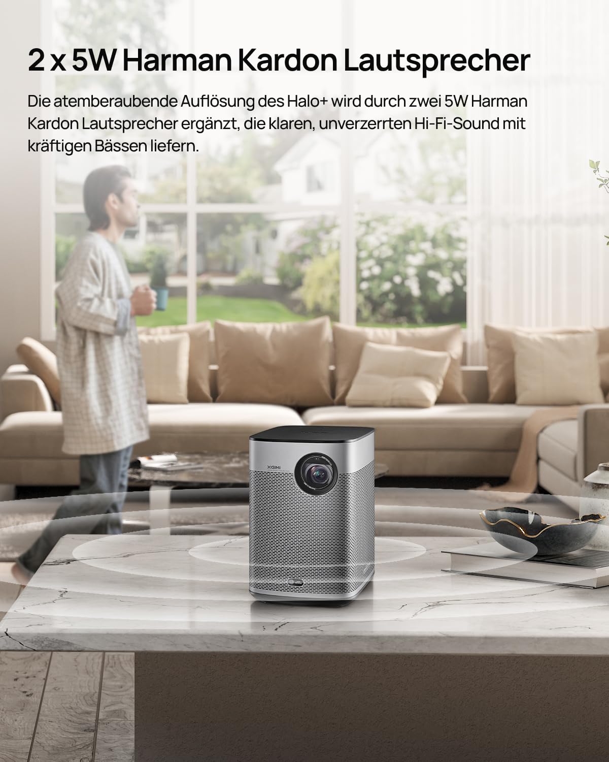 XGIMI Halo+ GTV 1080P Tragbarer Beamer, Google TV, Netflix, 700 ISO Lumen, Harman Kardon, Autofokus, Wi-Fi, 200 Zoll, Akku 2,5h