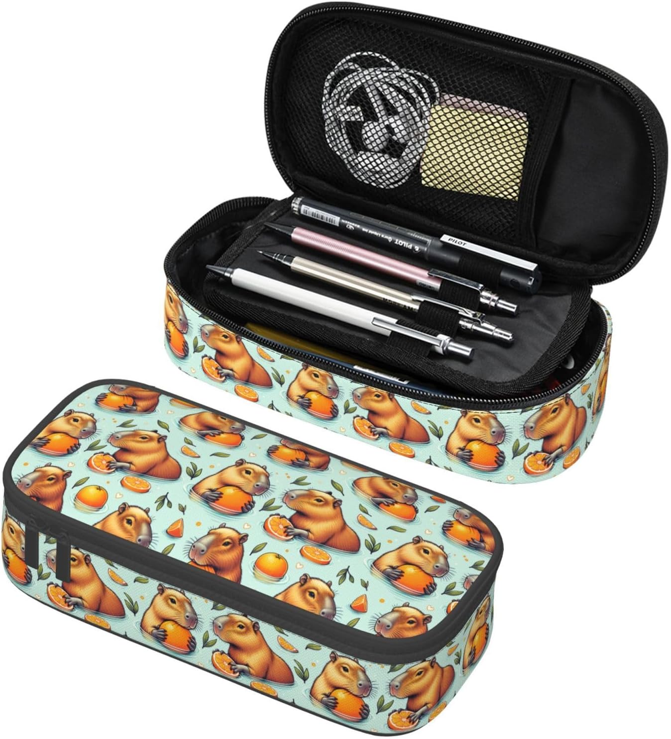 Capybara And Orange Large Capacity Pencil Case Organizer