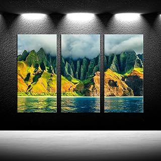 iKNOW FOTO Large 3 Panel Canvas Wall Art Na Pali coast Kauai Hawaii Sea Sunset Cruise Tour Pictures Prints Nature Coastline Landscape Travel Photography Framed Artwork for Home Decor 16x32inchx3pcs