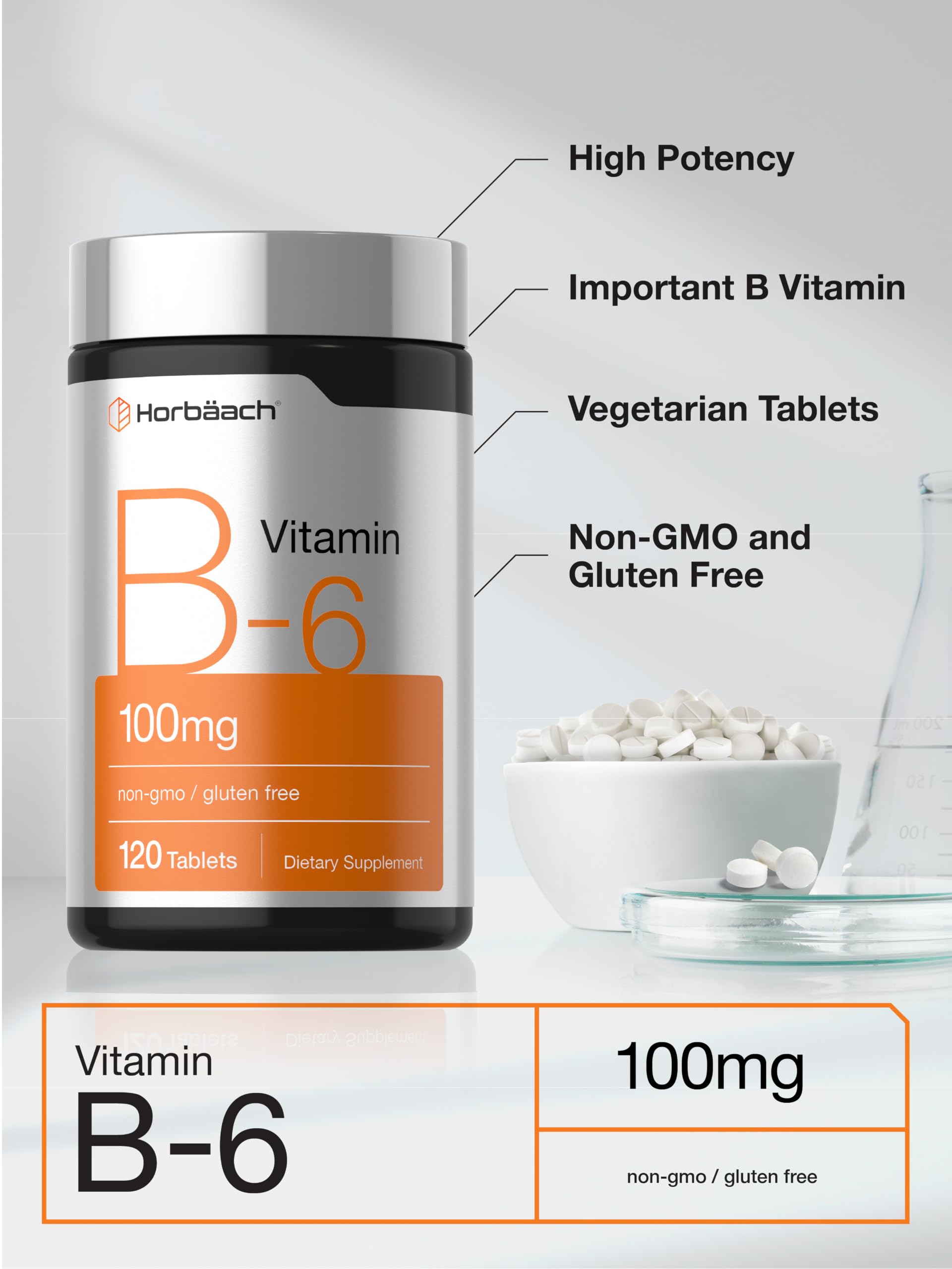 Horbaach Vitamin B6 100mg | 120 Tablets | Pyridoxine HCl — Amazon image 4