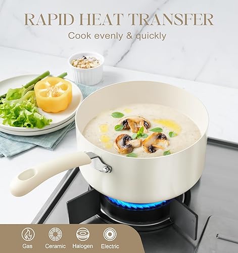 Miniatura 4 de MICHELANGELO Juego de sartenes antiadherentes, cacerola de cerámica con tapa, olla multiusos con tapa, cacerolas no tóxicas, compatible con