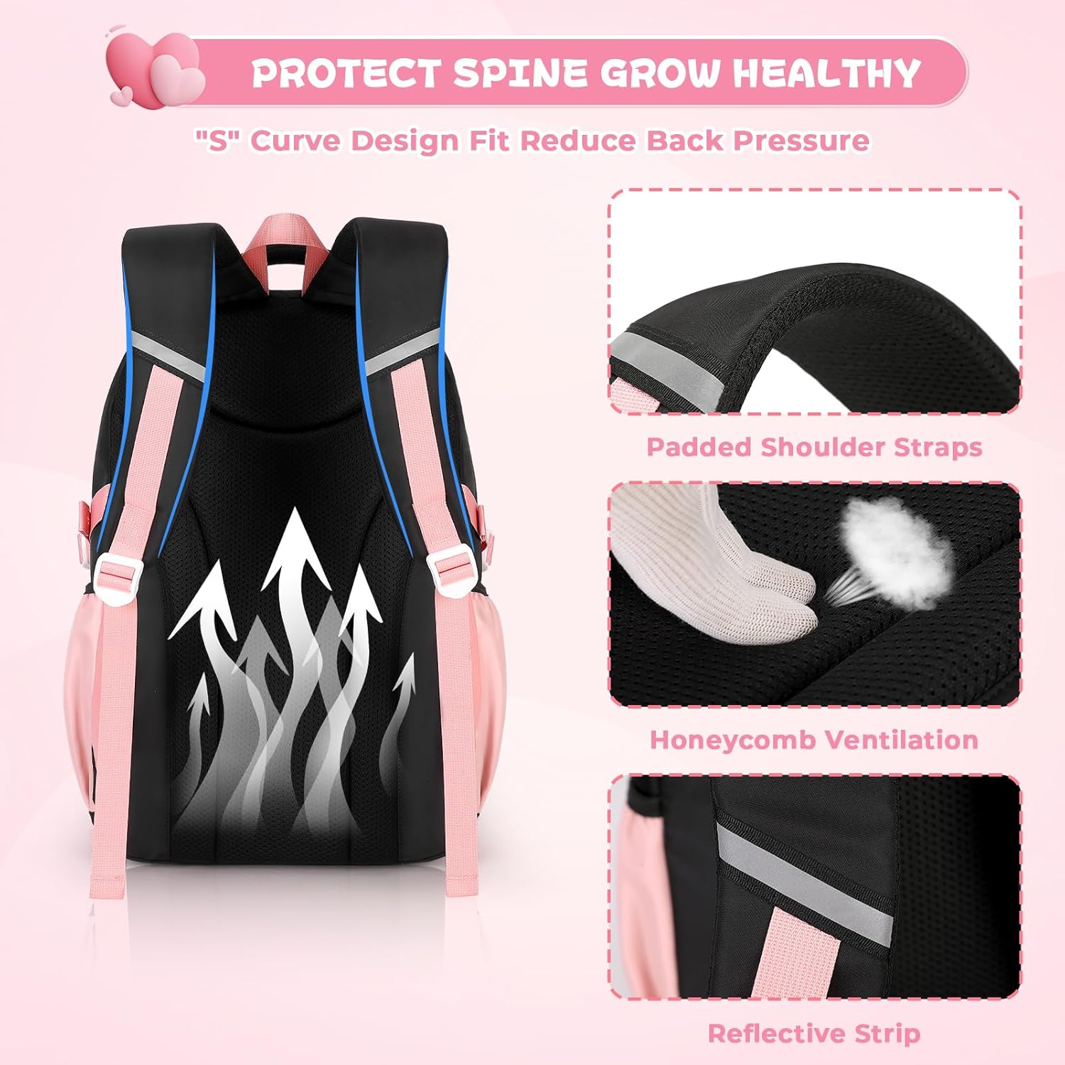 MOONBABY Girls Backpack, Kids Backpack for Girls, School bag for Primary Elementary Teenage, Middle School Students Bookbag - Image 4