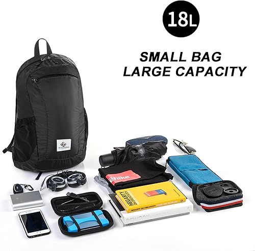 Miniatura 5 de Mochila pequeña 18L Mochila plegable ligera para viajes, viajes en avión senderismo mochila, Negro -, Moderno