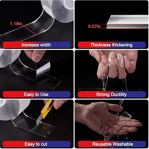 Miniatura 3 de Cintas de doble cara resistentes, tiras adhesivas reutilizables sin rastro, multiusos, extraíble, lavable, nano cinta de montaje transparente