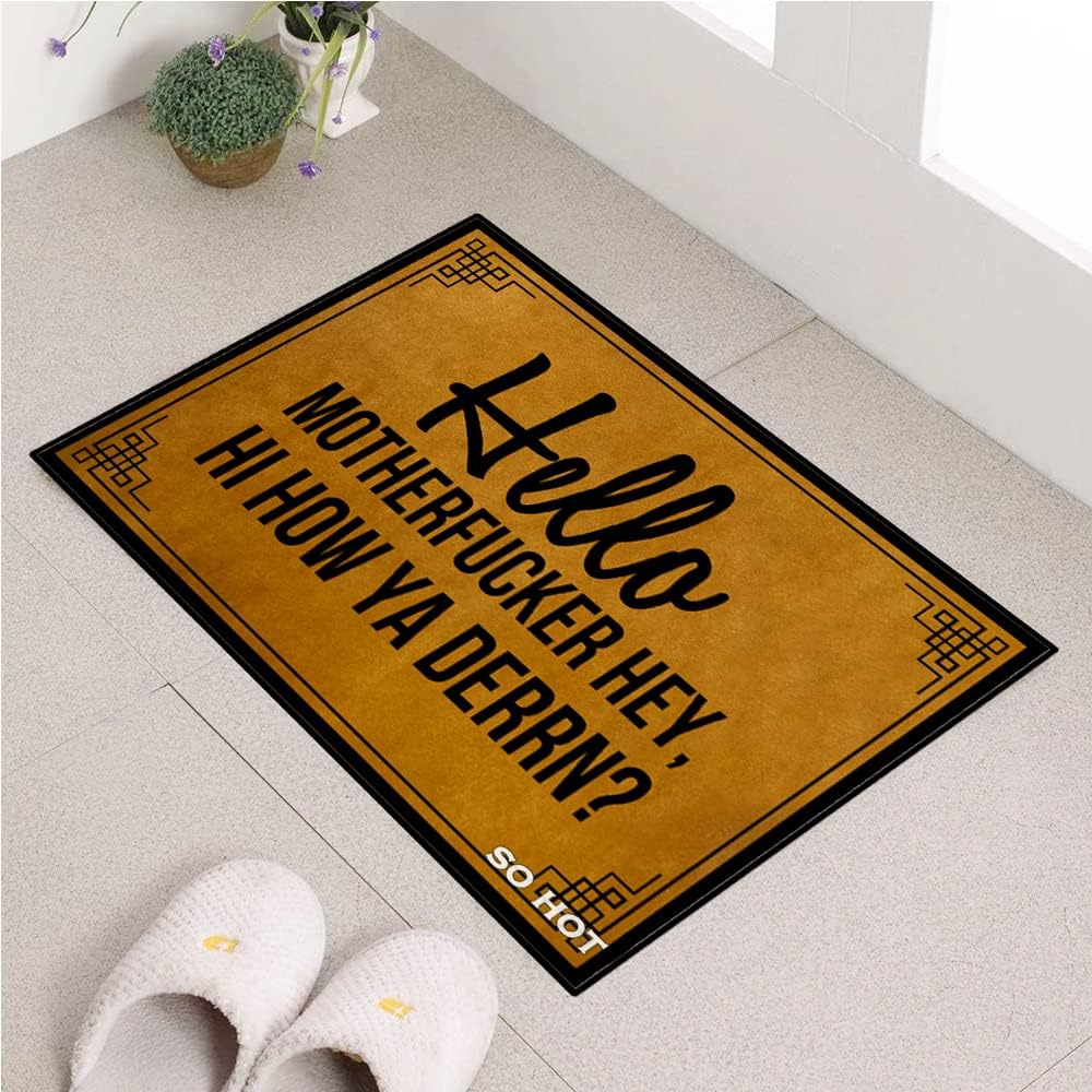 So Hot Funny Door mat Custom Indoor Hello Motherfucker Hey, Hi How Ya Derrn 18X30 Inch Home and Office Decorative Entry Rug Garden/Kitchen/Bedroom Mat Non-Slip Rubber Multicolor 30(L)*18(W) inch