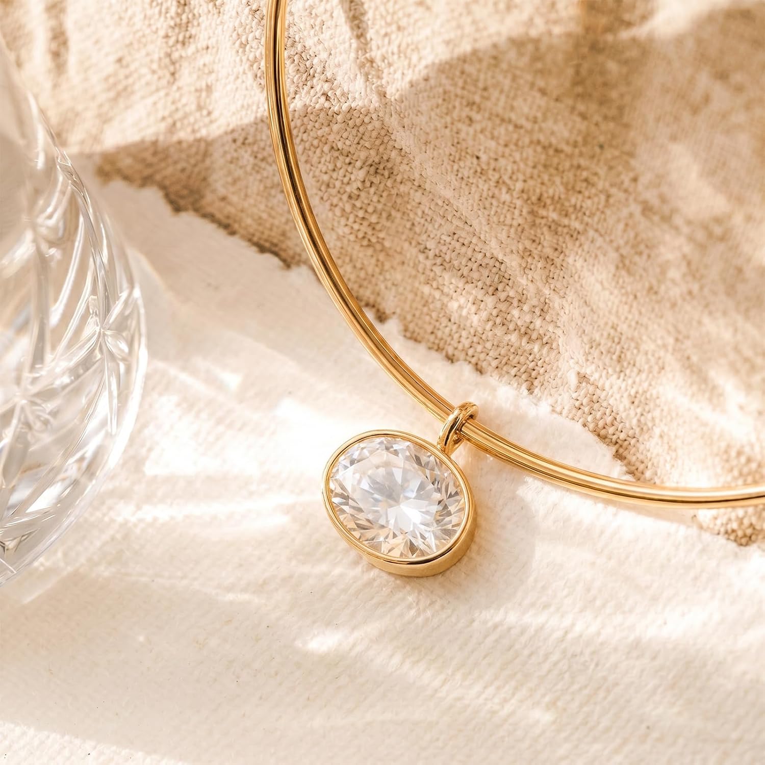 Gold Choker Necklace Dainty 14K Gold Plated Collar Necklace with Cubic Zircon Pendant Necklaces Fashion Minimalist Summer Crystal Collar Necklaces Boho Jewelry