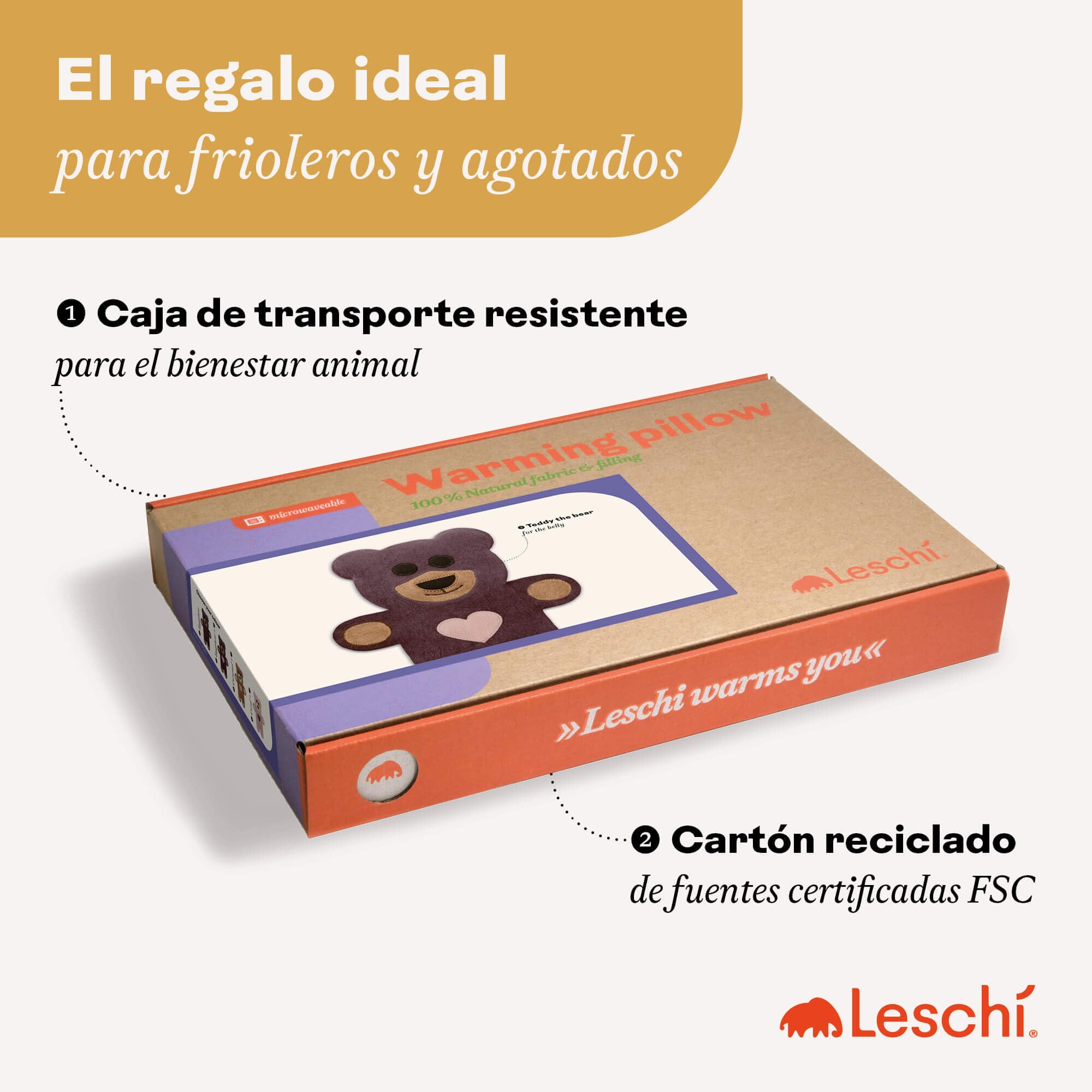 LESCHI Bolsa Semillas Microondas de 100% Algodón y Trigo Orgánicos, Saco de Semillas con Funda Lavable, Saco Térmico de Semillas para Dolores Menstruales, Cólicos y Dolor Abdominal, Oso Teddy marrón