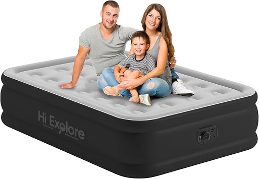 Air Mattress Full with Built in Pump Raised, with Comfortable Plush, Inflatable Blow Up Mattress, Portable Airbed for Home, Guests, CampingGrey, 18 Height