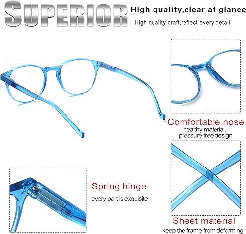 Miniatura 3 de VIDEBLA Paquete de 5 lentes de lectura con bloqueo de luz azul, lectores de computadora redondos de moda para mujeres y hombres, lente transparente