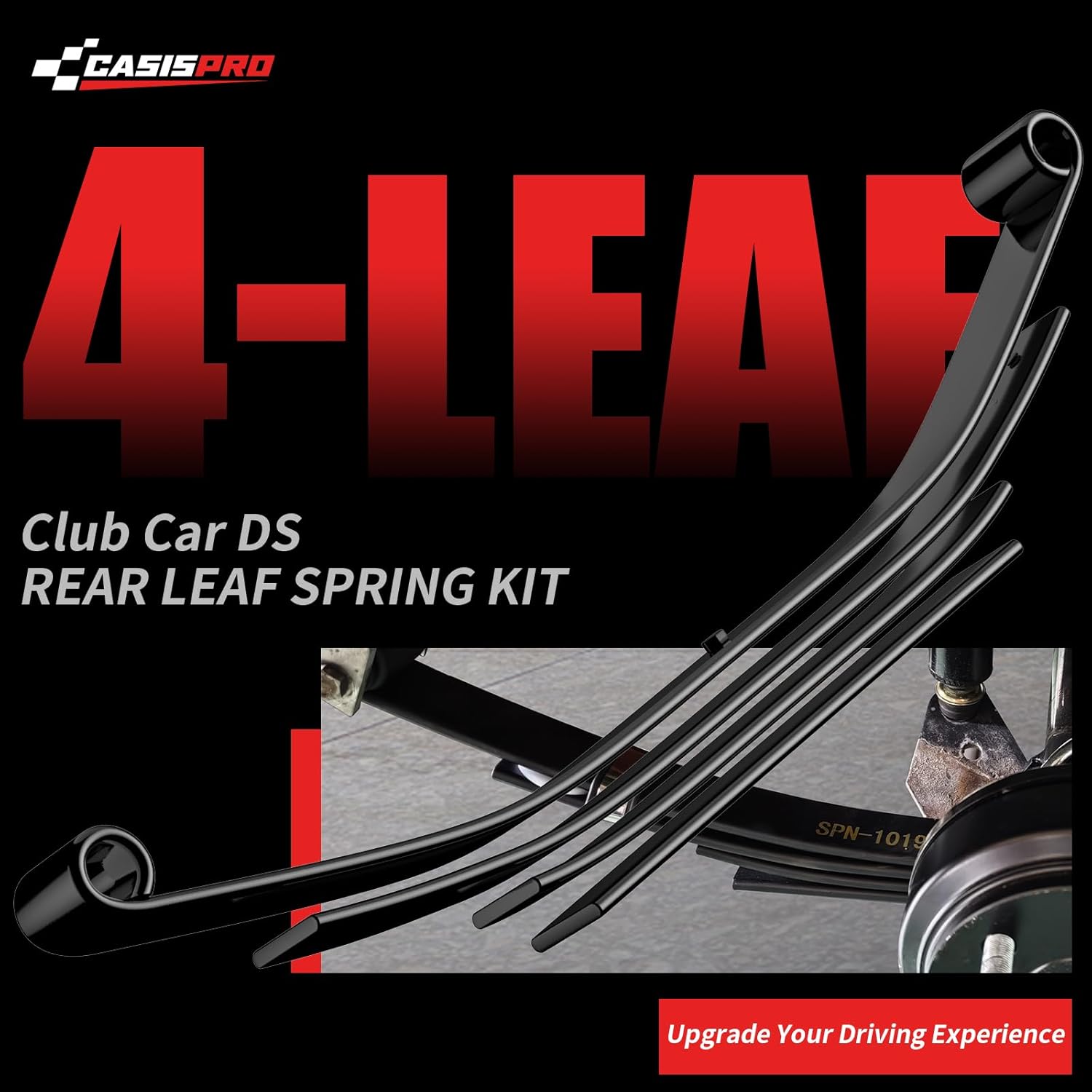 Heavy Duty Golf Cart Rear 4-Leaf Spring Kit for Club Car DS 1982-UP, Club Car Rear Leaf Spring Kit with Bushings & Sleeves, OEM# 102006501 1014675 1011149 1012618 1012324 1010974