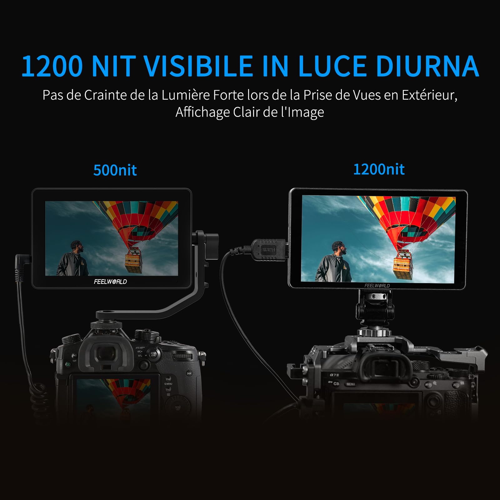 FEELWORLD P6XL Moniteur de Caméra DSLR à Écran Tactile 6 Pouces Moniteur de Terrain 1200Nit avec Batterie Intégrée 4K HDMI 3DLUT HDR Waveform Screenshot Boîtier en Aluminium
