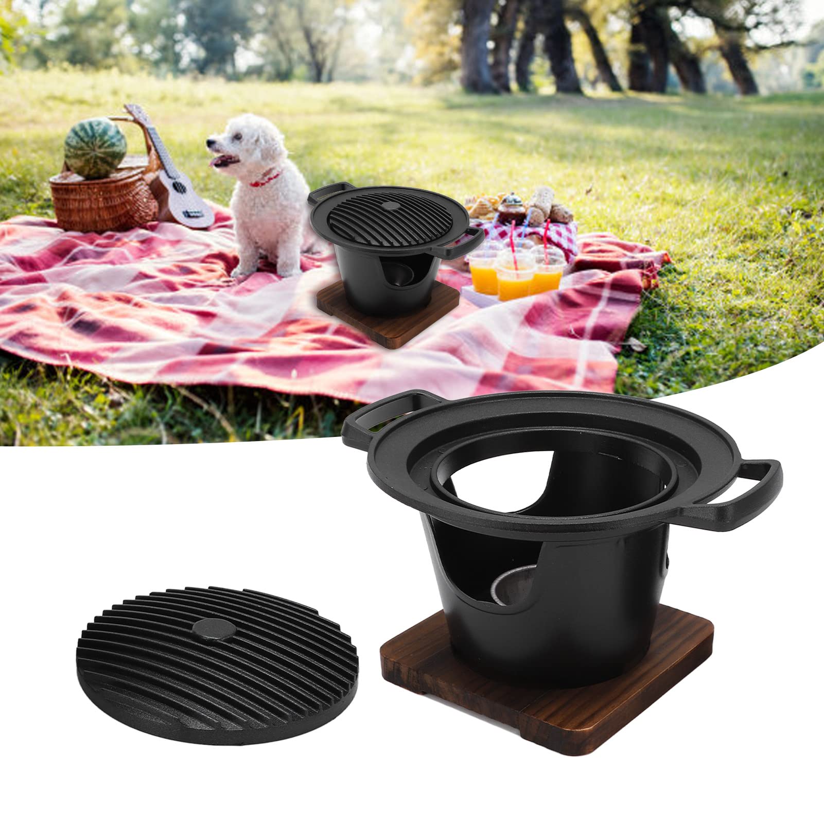 Buachois Barbecue da Tavolo,Barbecue Carbonella,Griglia Barbecue Giapponese da Tavolo,Mini Square Grill con Base in Legno,per Picnic Giardino Balcone Campeggio Yakiniku Takoyaki
