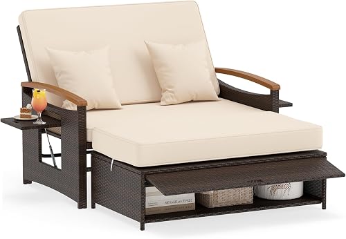 Salon de Jardin en Rotin avec Ottoman de Rangement Charg COSTWAY
