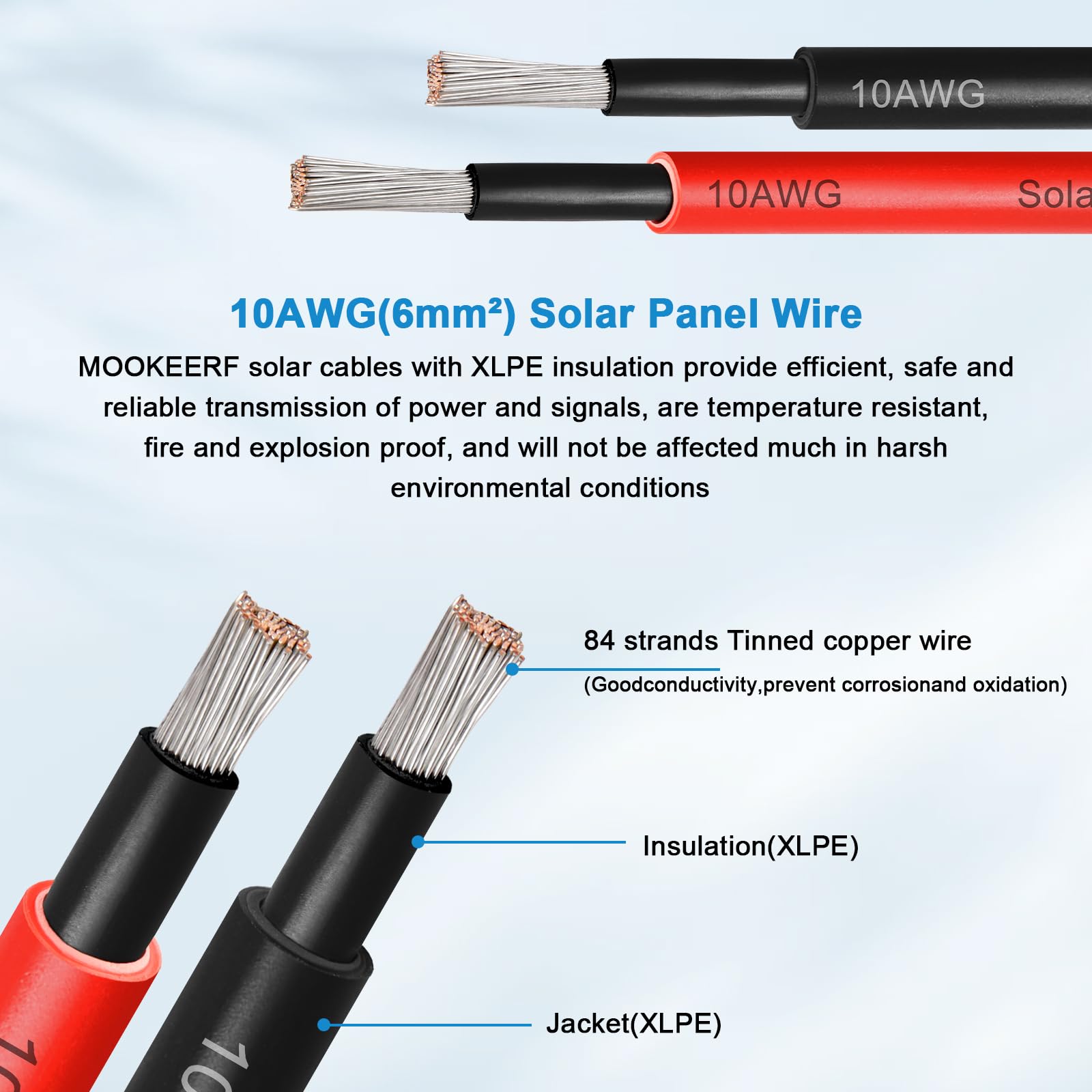MOOKEERF Solar Panel Extension Cable   10AWG 50FT Solar Wire wit 並行輸入品