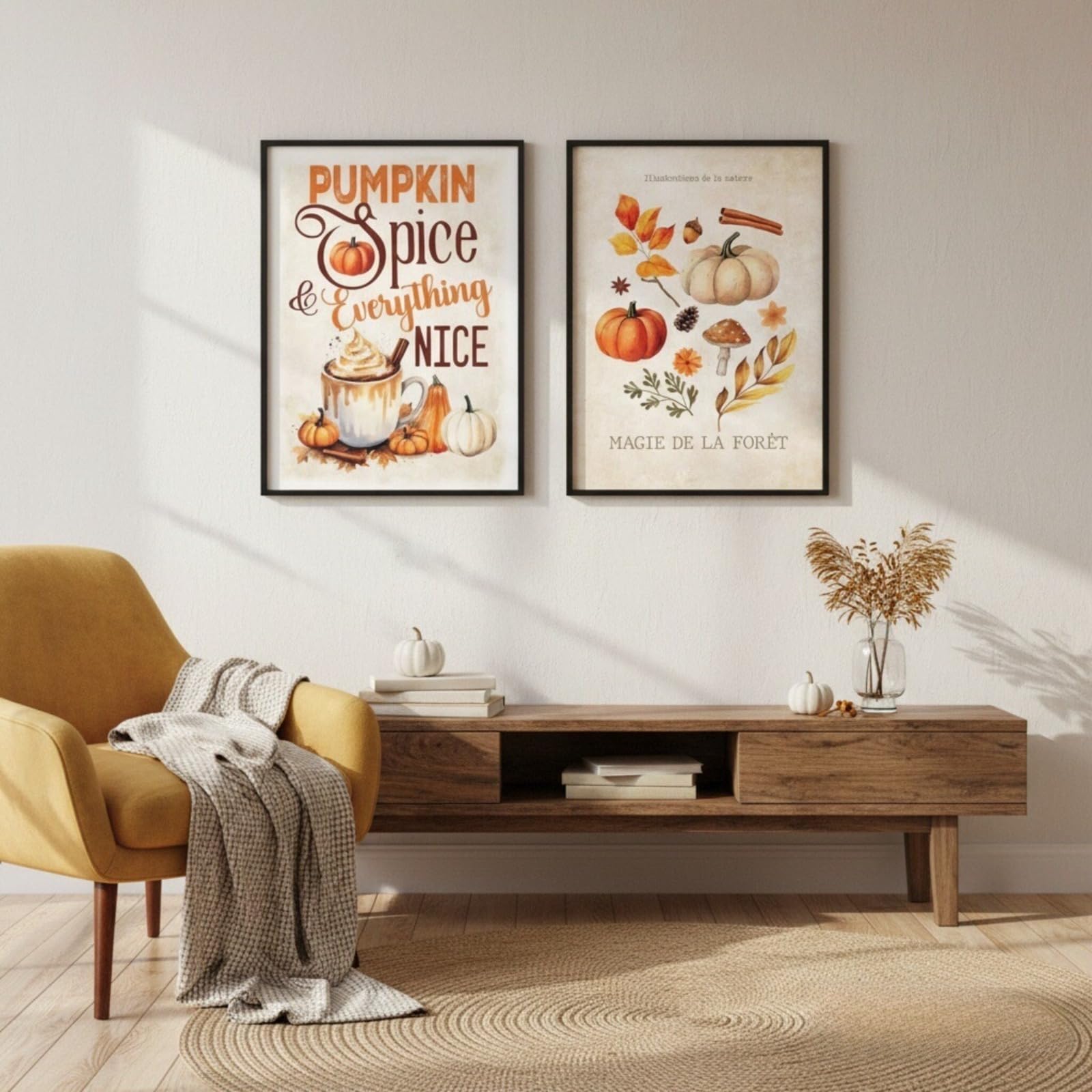 JORCEDI Set of 2 Posters,Autumn Pumpkin Art Prints,Vintage Pumpkin Wall Art,Rustic, Funny Wall Decor For Home, for Kitchen, Bedroom, Home or Party,Halloween (40x50cm)