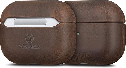 Amazon Airpods Proレザーケース Maogoam 純正プレミアムヴィンテージオイルワックスクレイジーホースairpods Pro Airpods 3 用牛革レザーケースカバー 手作りの完全に包まれた フロントledが見え ダークブラウン ダークブラウン イヤホン ヘッドホン ケース