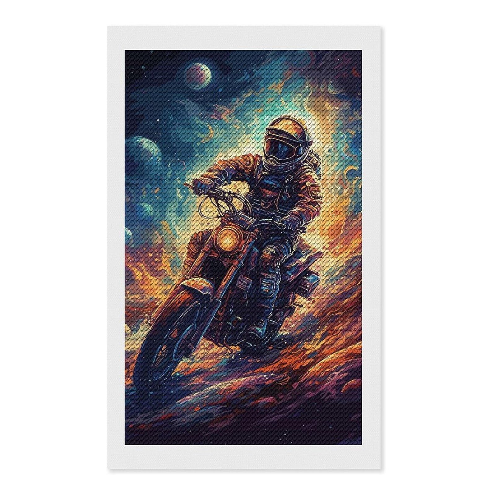 Junmoney Motorcycle Astronaut Space Diamond Painting Set 12"x20", Full Kit Included, Sparkling Round Gems, Farmhouse Decor, Festive Craft Gift