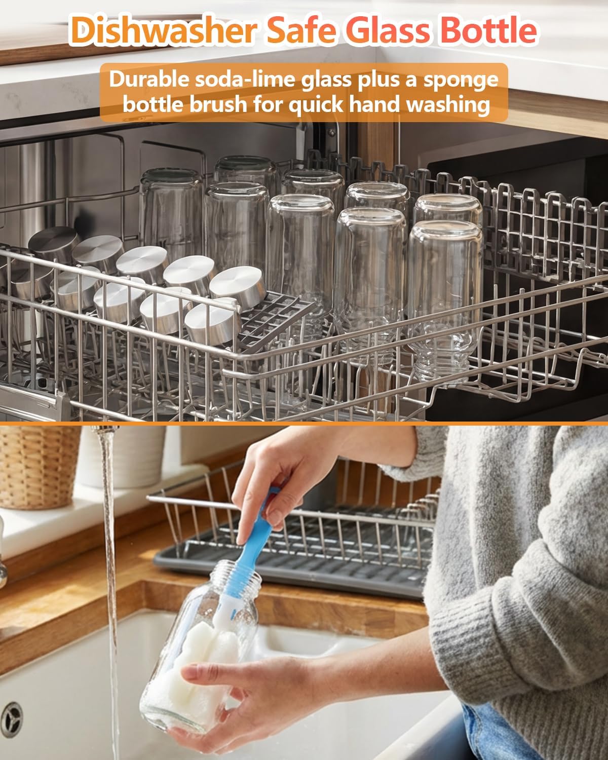 Zukro 8 oz Glass Water Bottles with Lids, Reusable Clear Juice Bottles With Stainless Steel Airtight Cap for Juicing, Ginger Shot, Milk, 250ml Leak Proof Small Smoothie Container, BPA Free, Set of 8