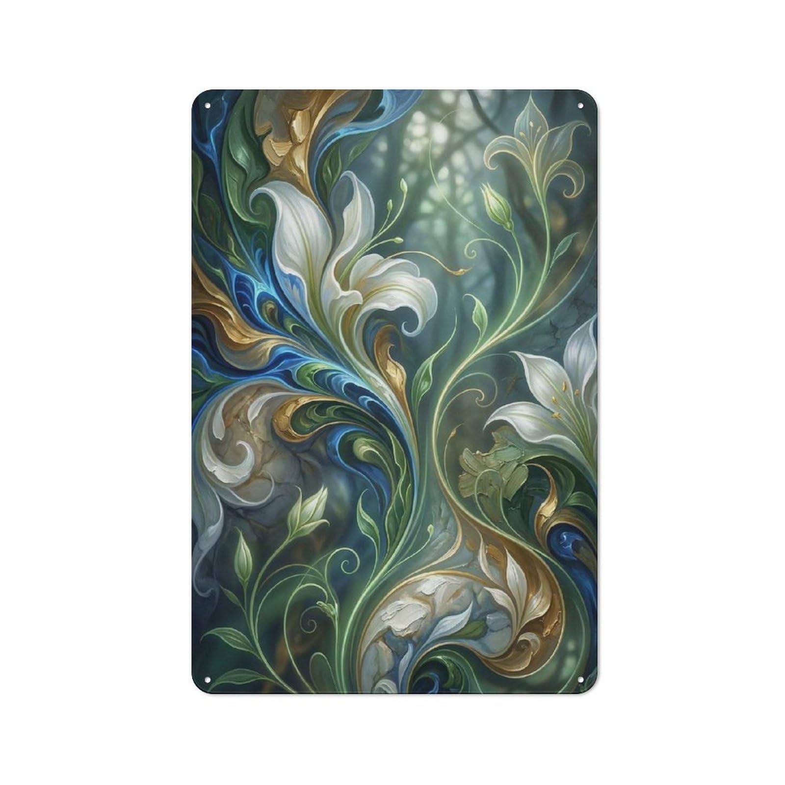 Vintage Floral Fantasy Lilies And Ornamental Swirls Tin Sign 30x20cm, Shed Wall Plaque for Garage, Workshop, Shed Or Utility Room
