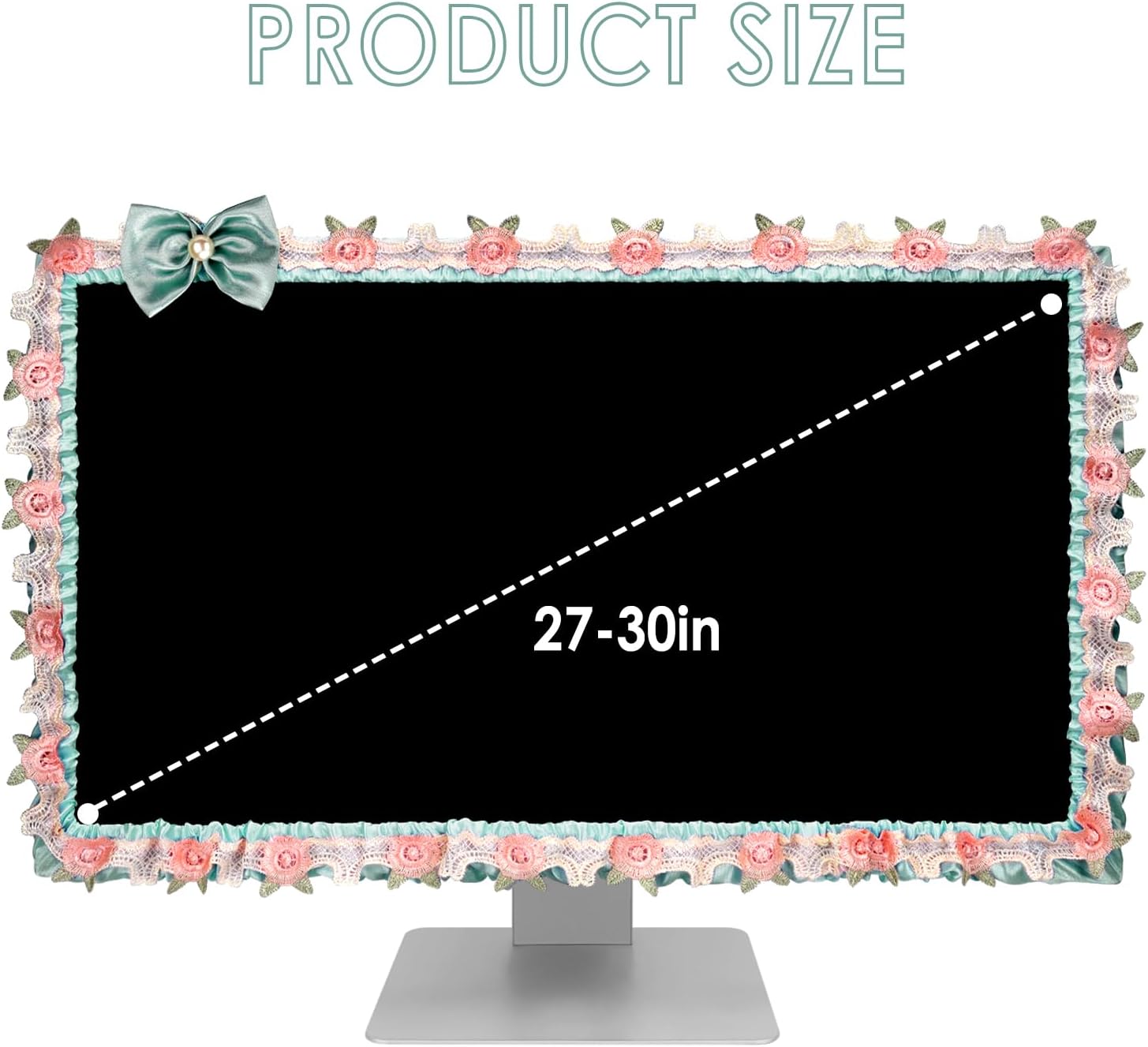 2 Pcs 27''-30'' Cute Computer Monitor Cover with Bow Tie, Lovely Computer Accessories with Lace Design, Monitor Dust Cover Protector (Blue)
