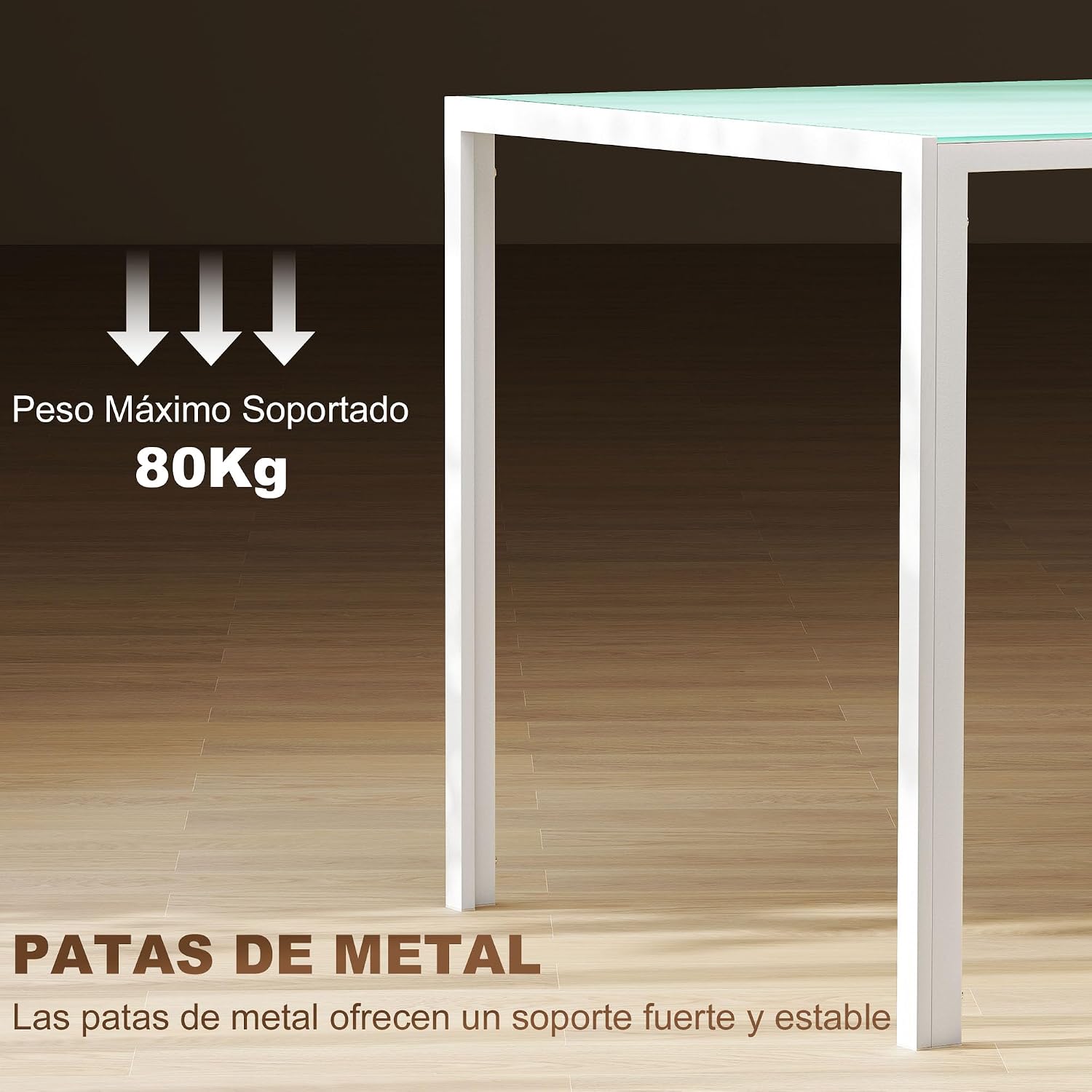 Close-up view of the sturdy metal legs of the HOMCOM dining table, highlighting their stability and support.