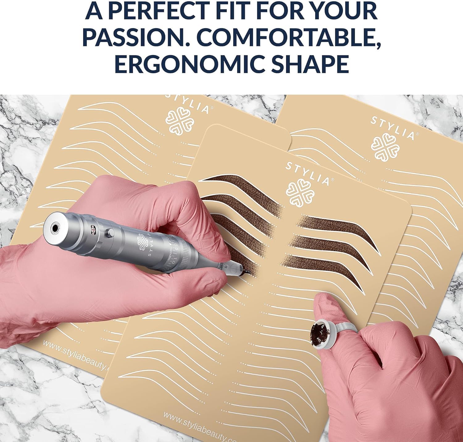 Stylia Permanent Makeup Machine Set – Wireless Machine Kit with 2 Rechargeable Lithium Batteries, Power Adaptor and 16 PMU Cartridges – Microblading Pen, Low-Noise, High-Speed Motor (SILVER)