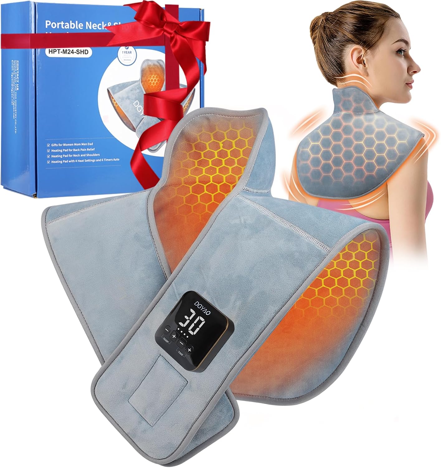 Heating Pad for Neck and Shoulder, Portable Cordless Heating Pad for Pain Relief, 4 Temp & 6 Timer Settings Auto-Off, Rechargeable Electric Fast Heated Wrap Gifts for Women Men Mom Dad Grandma