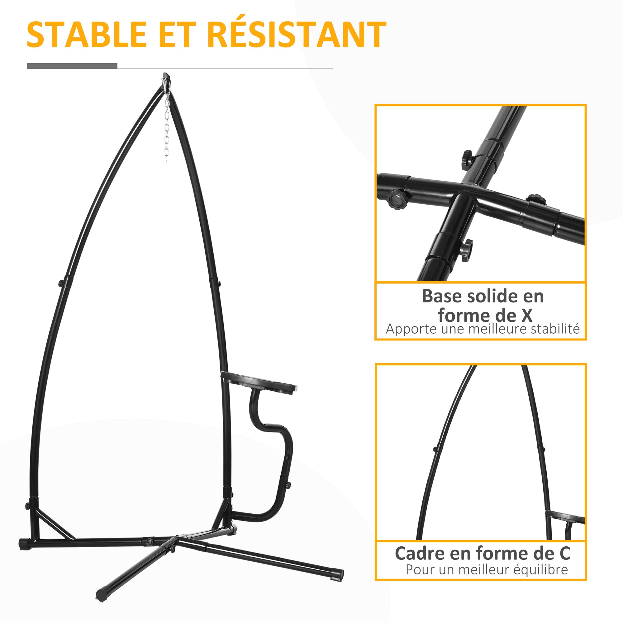 Outsunny Support Fauteuil Suspendu Pied Tablette réglable Charge 120 Kg