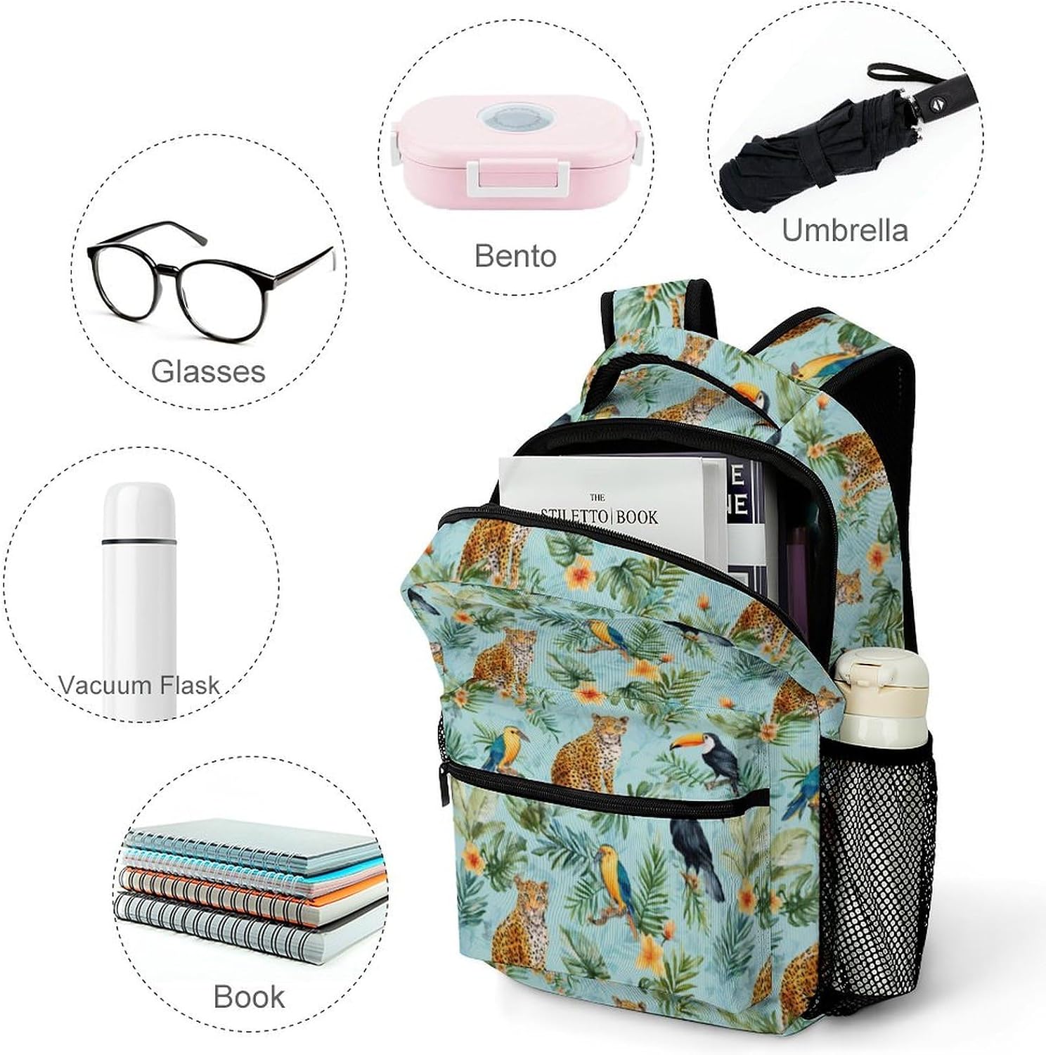 Toucan And Parrot Bird Novelty Backpack Lightweight Printed Daypacks image 4