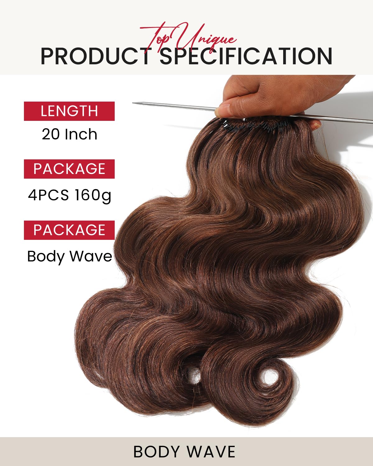 Human Crochet Hair for Black Women 20 Inch Body Wave #4 Brown 4PCS 160g
