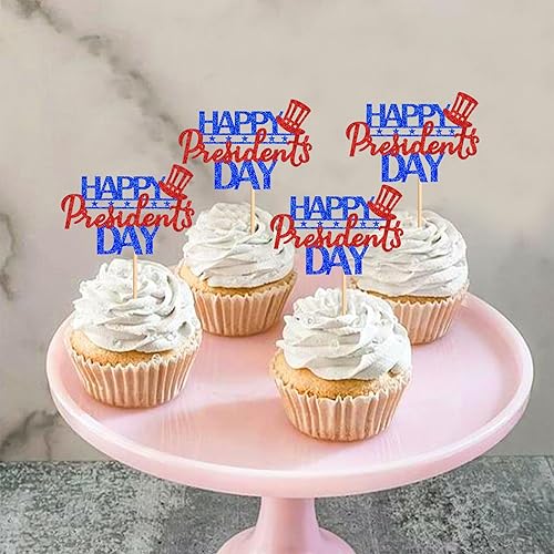 Miniatura 3 de Keaziu Paquete de 24 adornos para cupcakes con purpurina azul y roja para el presidente de Estados Unidos, decoración para cupcakes para fiesta