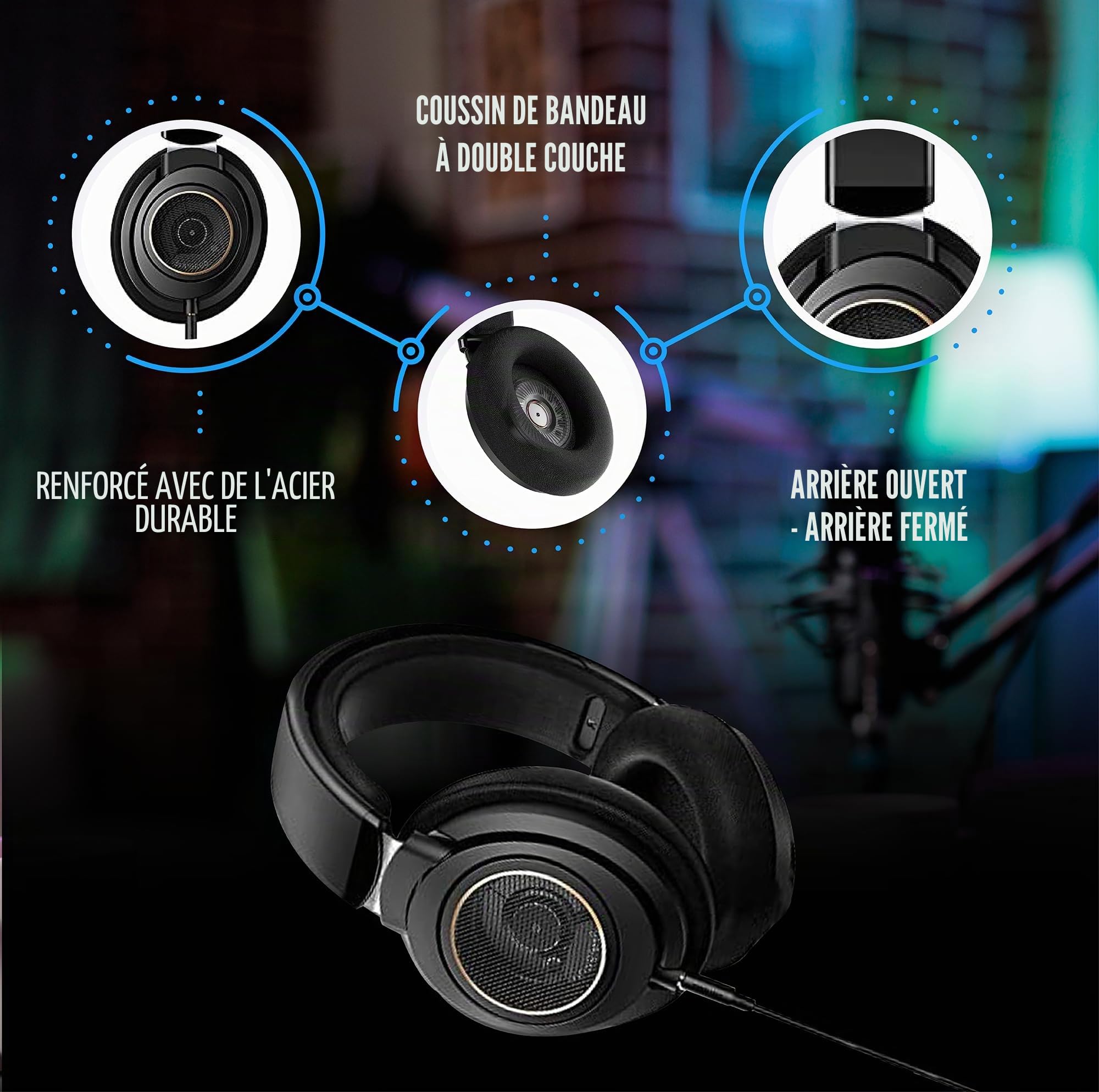 PHILIPS Casque Audio Filaire/Écouteur Filaire idéal pour Ordinateur Portable, Tablette et Smartphone/Confort Exceptionnel, Design Haut de Gamme, Câble de 3 m Audio SHP9600/00 Black/Gold