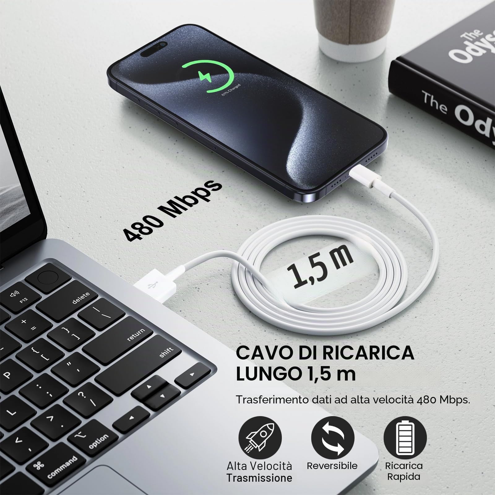Caricatore per iPhone, [Certificato MFi Apple] 2-Pack 12W 2Port USB Caricabatterie con Cavo per iPhone 14 13 12 11 Pro Max Plus Mini XS XR X SE 8 7 6S iPad Carica Batteria Presa Alimentatore USB