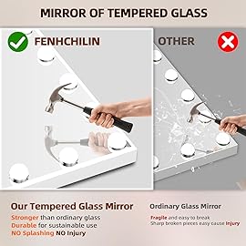 FENCHILIN Vanity Mirror with Lights and Bluetooth Speaker 22.8x 18.1 Makeup Mirror Lighted Hollywood Mirror with 15 Dimmable LED Bulbs USB Charge Port, 3 Color Lighting Modes