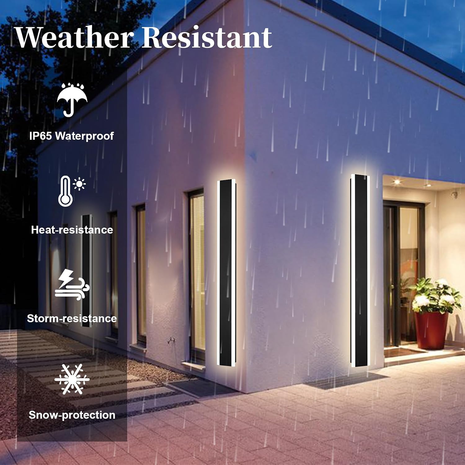 Outdoor Long Wall Lights, 48inch 2 Pack Dimmable Modern Led Wall Lighting,Black Wall Mount Long Linear Exterior Lighting Ip65 Waterproof Exterior Wall Light Fixtures for Garage Patio Porch