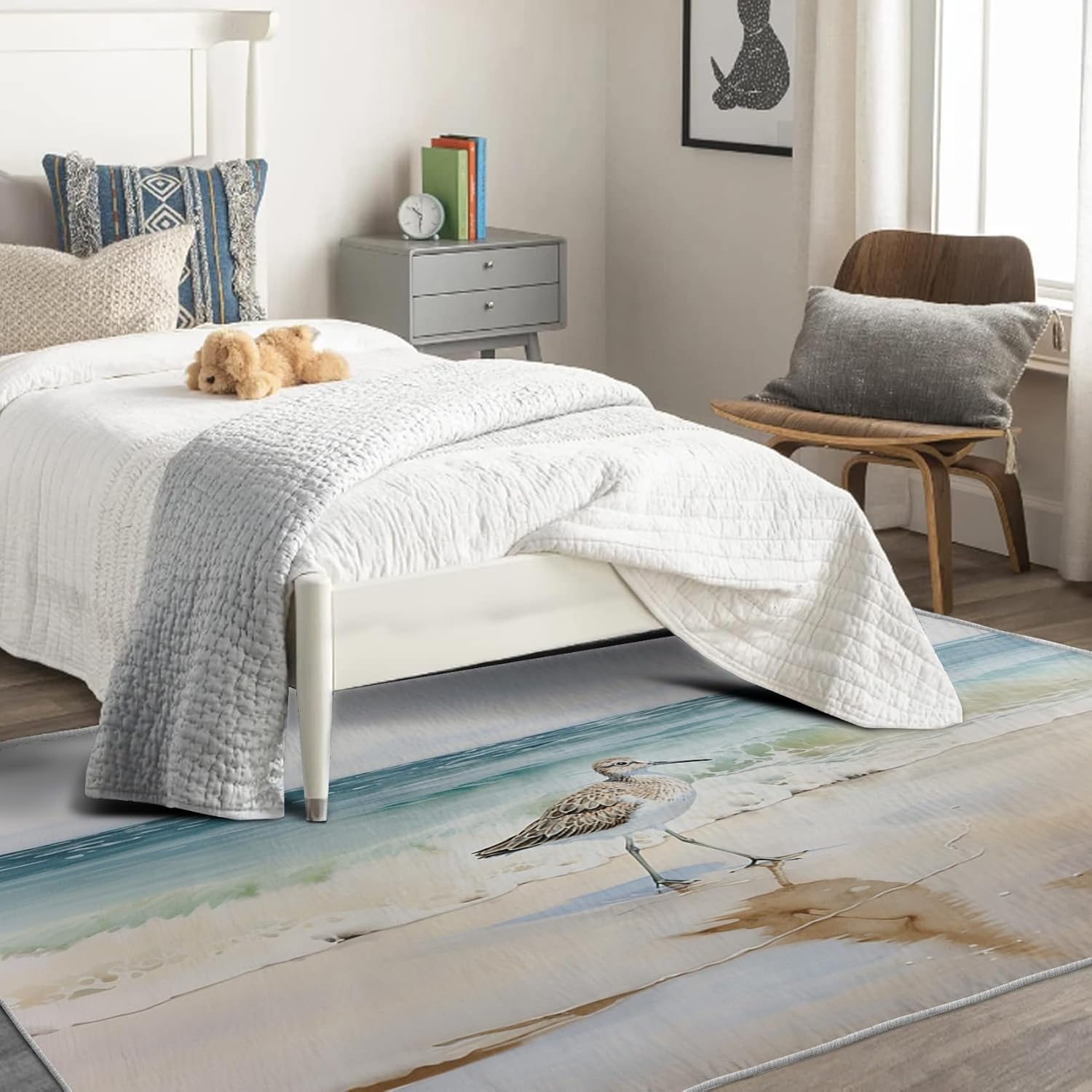 Sandpiper Rug 2x3, Sea Beach Bird Throw Rugs for Entryway Bedroom Living Room, Seaside Area Rug, Sandpiper Decor, Indoor Floor Carpet, Washable Non Slip Stain Resistant