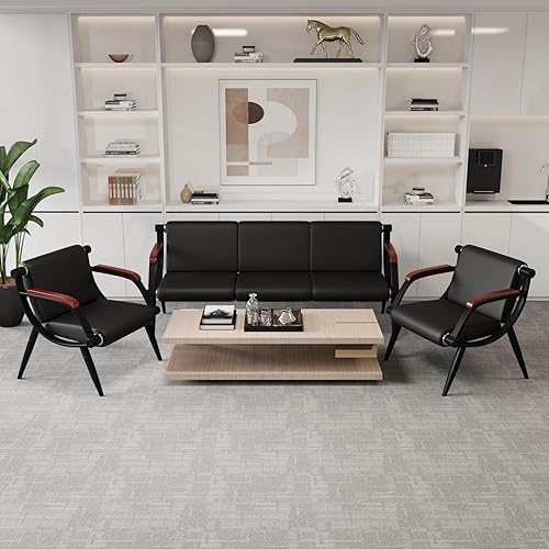 Miniatura 7 de wonline Banco de sala de espera, sillas de recepción de muebles de oficina con brazos, sillas de cuero adecuadas para clínica, aeropuerto, hospital,