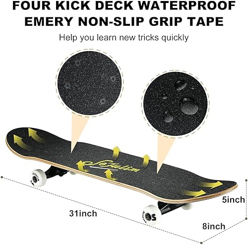 Miniatura 4 de Sefulim La patineta es adecuada para principiantes, adultos, adolescentes, niños y niños, patineta completa profesional de 31 pulgadas, patineta