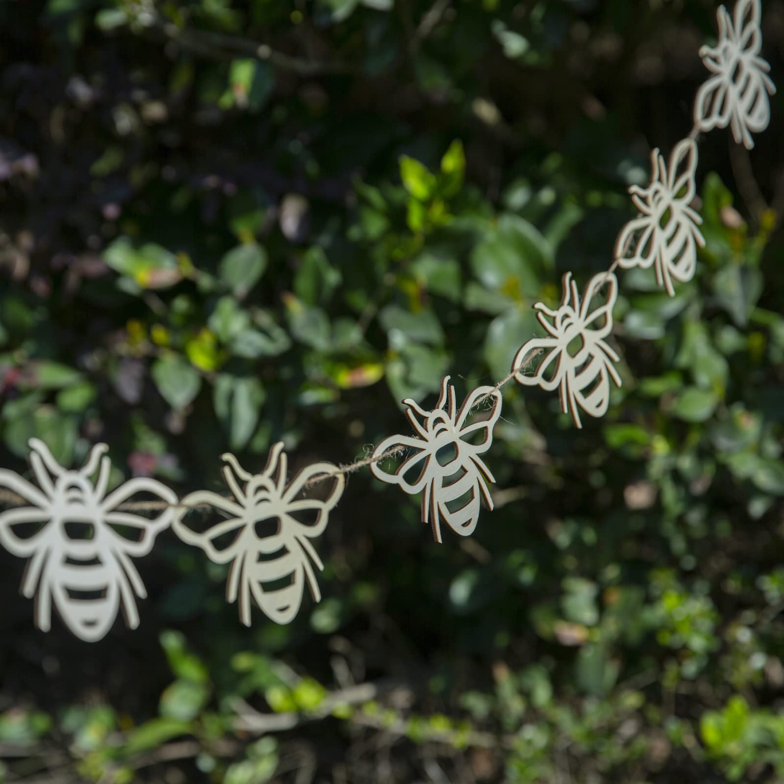 Wood Bee Garland Banner for Party Decorations - Baby Shower, Birthday, Wall, Fireplace, Room Decor - Pom Pom Happy Bee Theme (7 Pcs)