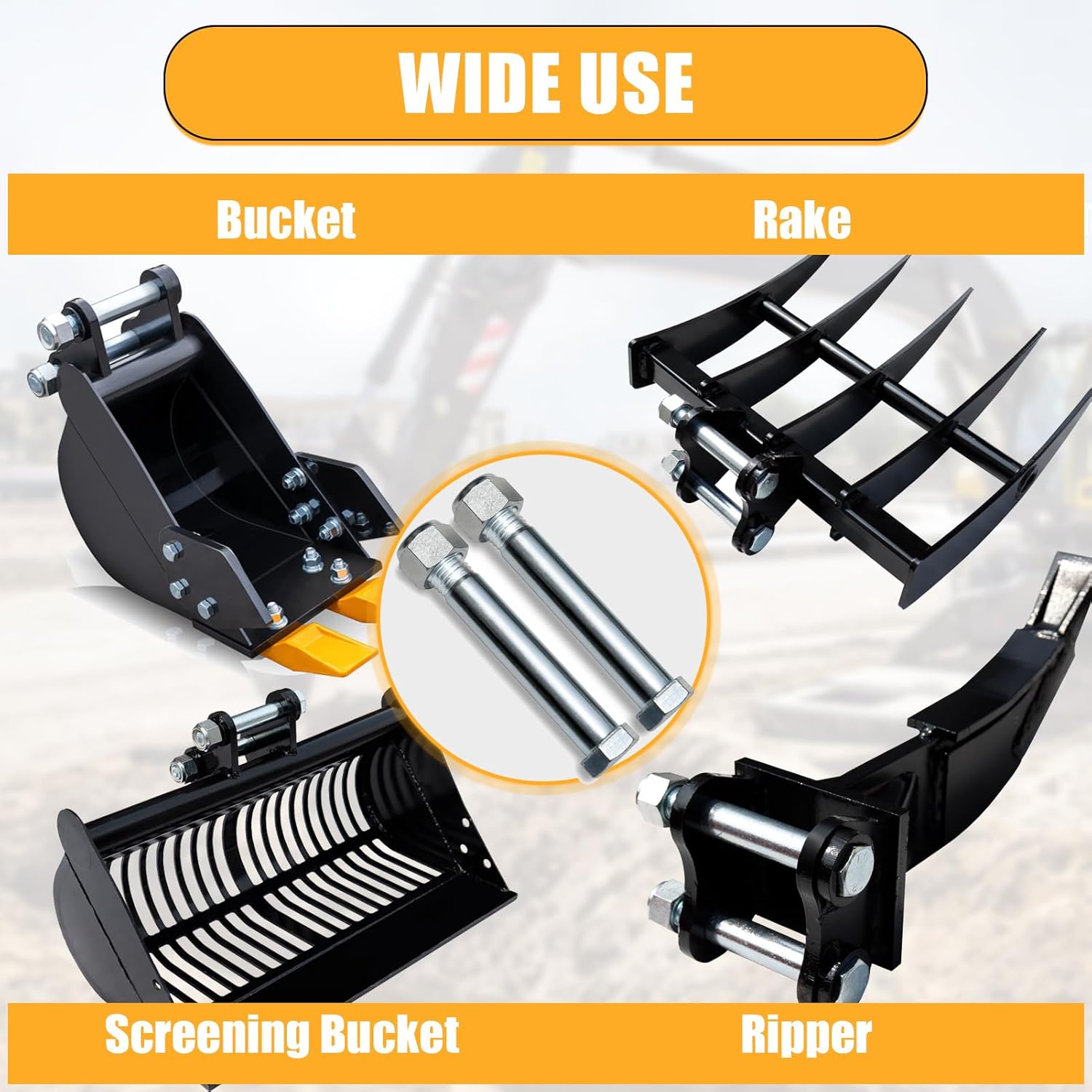 MMS 6 Pieces Mini Excavator Pins, 0.98in/25mm Hole Diameter, Replaceable Small Digger Link Pin for Mini Excavator, Compatible with Auger, Bucket, Ripper and Rake Small Digger Accessories