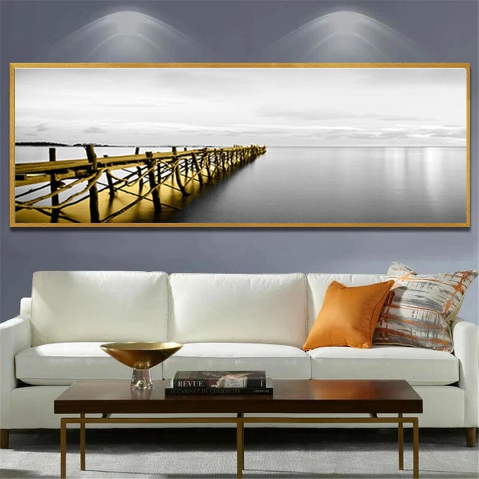 Impression de paysage pont long jaune et surface de lac