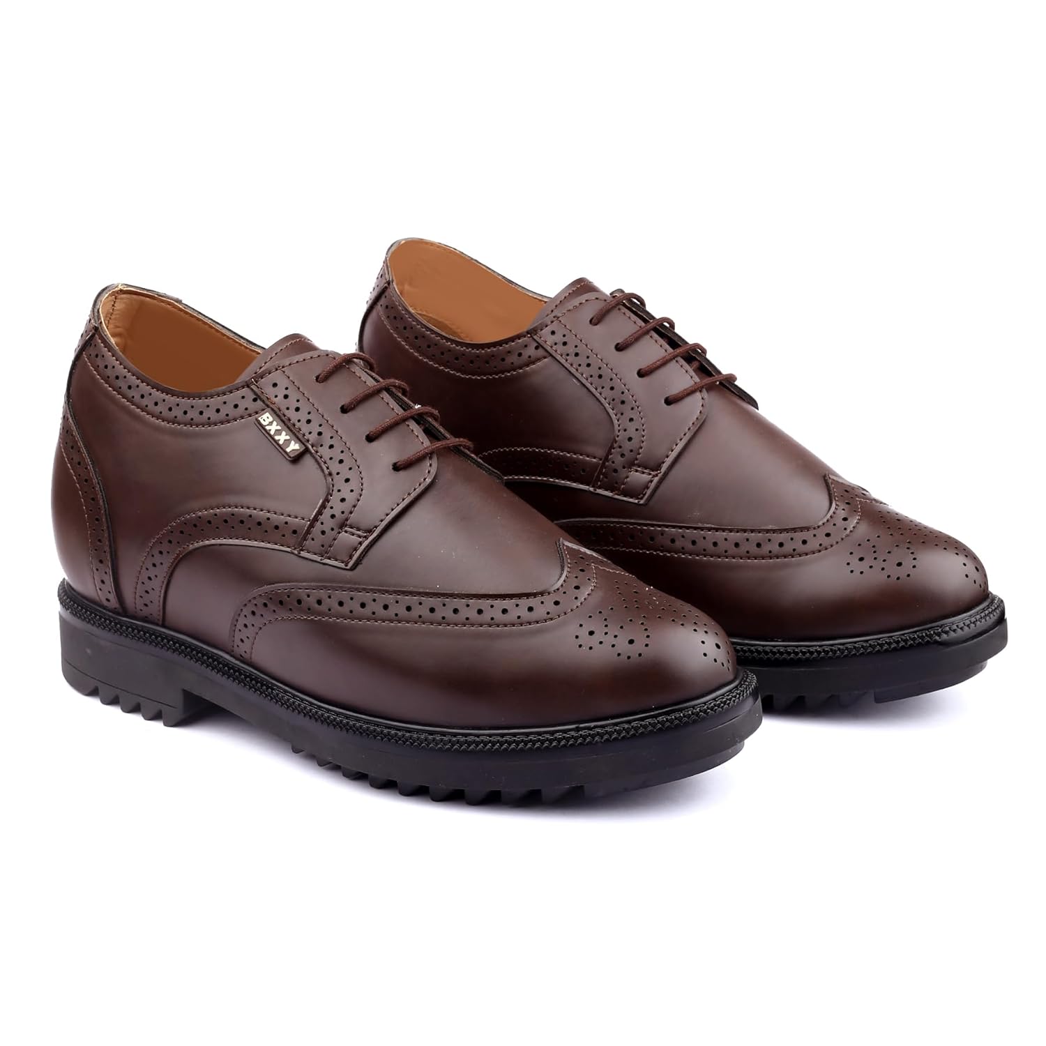 Men’s 3.5 Inch Hidden Height Increasing Synthetic Leather Material Black Formal Laceup Brogue Shoes.
