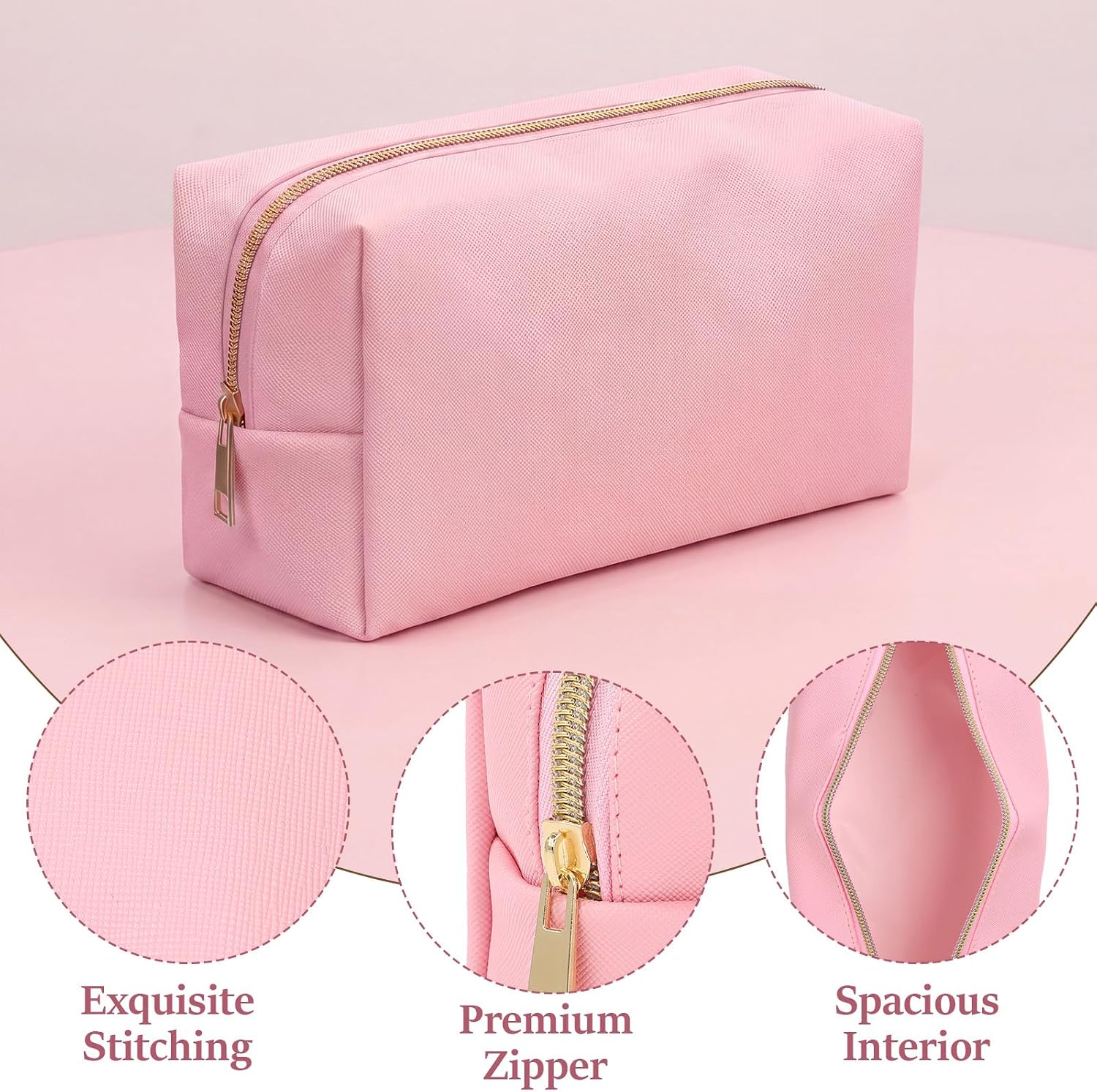 Paterr 2 Pcs PU Leather Hair Tools Travel Bag and Small Makeup Pouch Set Portable Organizer for Curling Iron, Flat Iron, Hair Dryer & Cosmetics Portable Organizer with Handle (Pink)
