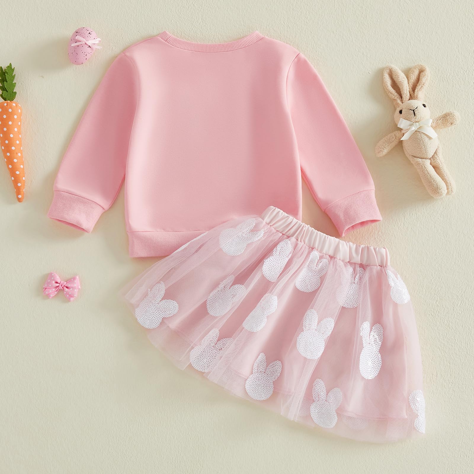 GXNRHG Kleinkind Baby Mädchen Ostern Outfit 2PCS Langarm Hase Bestickt Sweatshirt Tüll Tutu Rock Frühling Kleidung Set