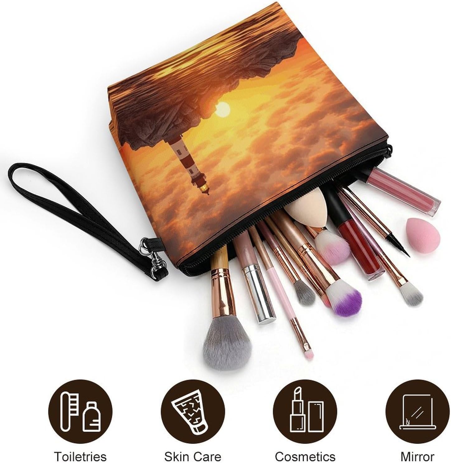 Sea Lighthouse in Sunset Travel Makeup Bag Large Capacity Toiletry Bag image 5
