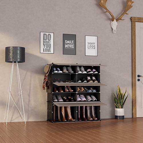 Miniatura 5 de Zapatero de 6 niveles, armario de almacenamiento de zapatos de 24 pares de estantes de plástico para zapatos, organizador para armario, pasillo,