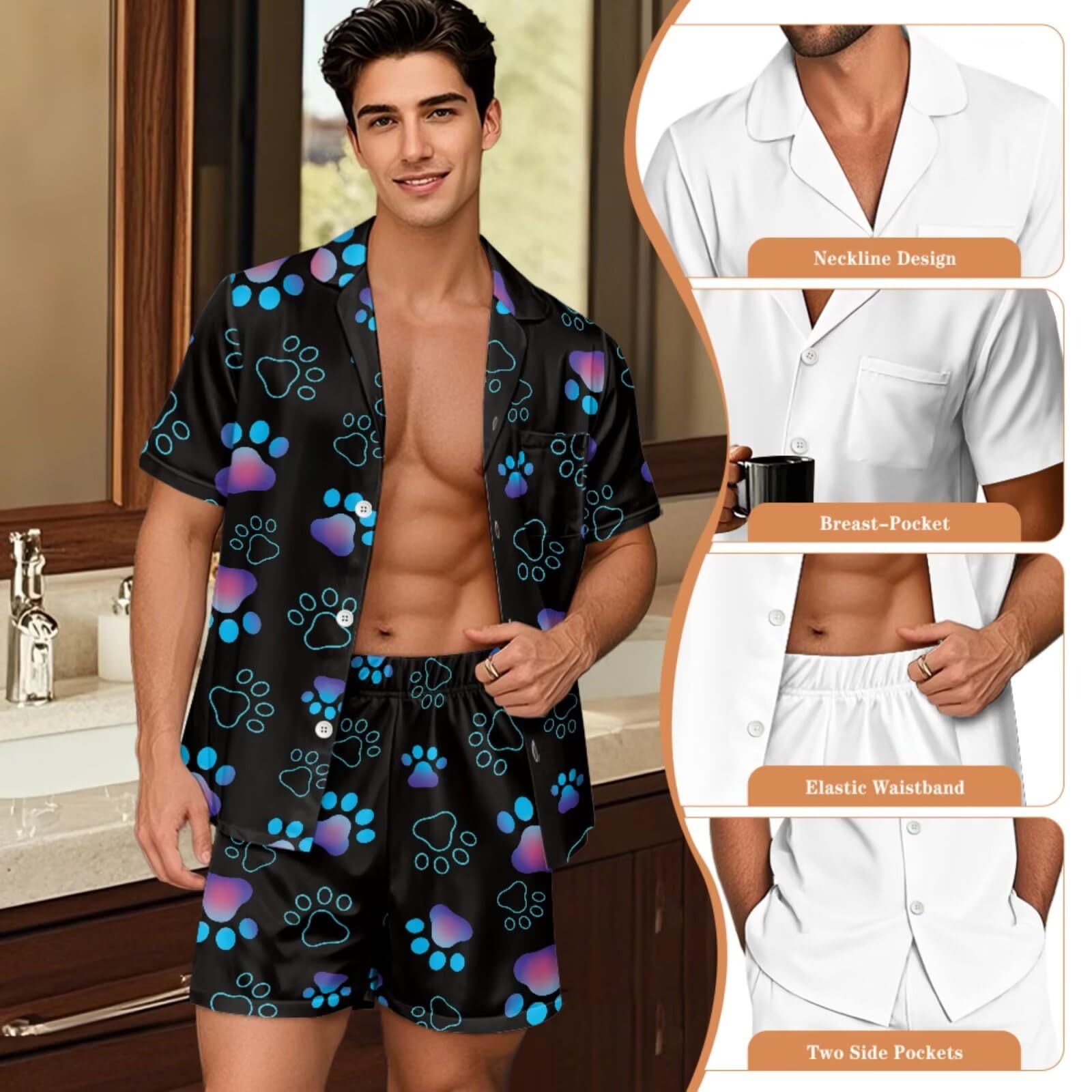 Conjunto de pijama a juego para él y para ella, de manga corta, con botones, para parejas